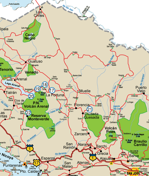 Costa Rica Northern Region Map